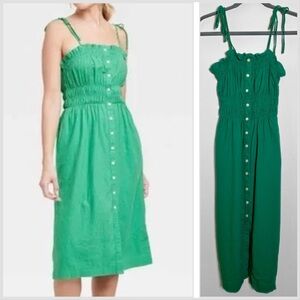 Universal Threads Linen Midi Button Up Sundress Green Size XS